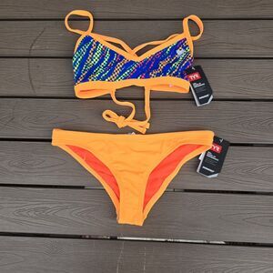 TYR Women's Orange Sassari Crosscutfit Tieback Workout Bikini Set Size S New
